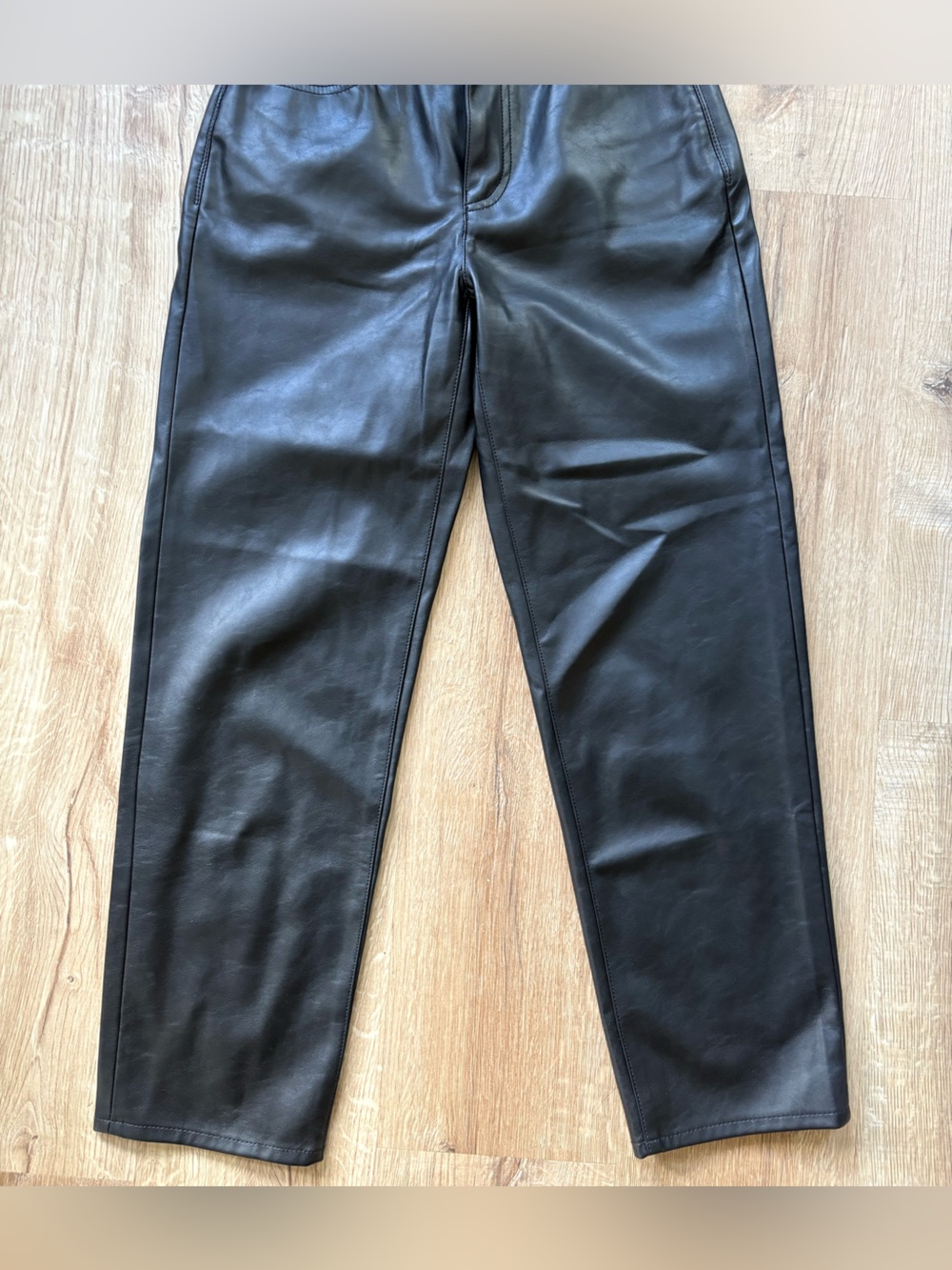 Madewell Black Faux Leather Pants with Branded Button Petite